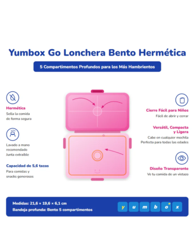 Yumbox Go Fiambrera Bento 5 Compartimentos Hermética – Sydney Pink