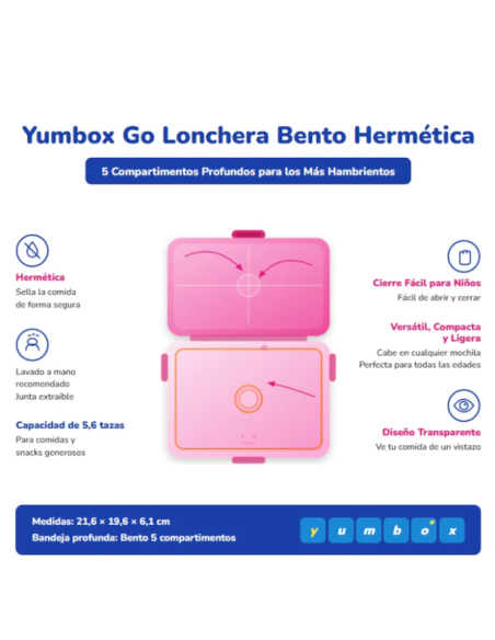 Yumbox Go Fiambrera Bento 5 Compartimentos Hermética – Sydney Pink