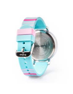 Reloj aprende la hora. Correa silicona. Color RAYAS rosa y turquesa 2