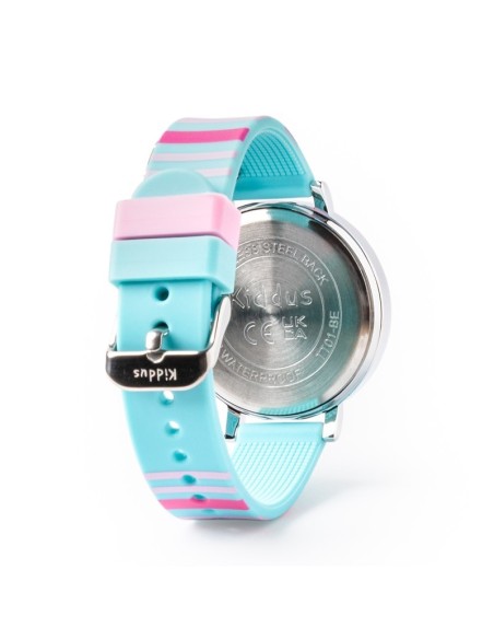 Reloj aprende la hora. Correa silicona. Color RAYAS rosa y turquesa