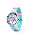 Reloj aprende la hora. Correa silicona. Color RAYAS rosa y turquesa