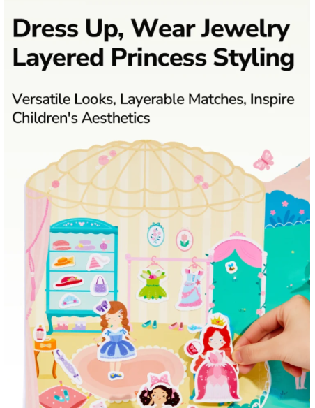 Pegatinas de gel reutilizables mideer – Princess Dress-Up (61 piezas)