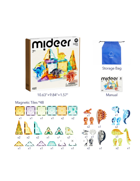 Bloques magnéticos Mideer – Dinosaurios (48 piezas)