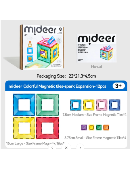 Bloques magnéticos mideer - cuadrados de colores (12 piezas)